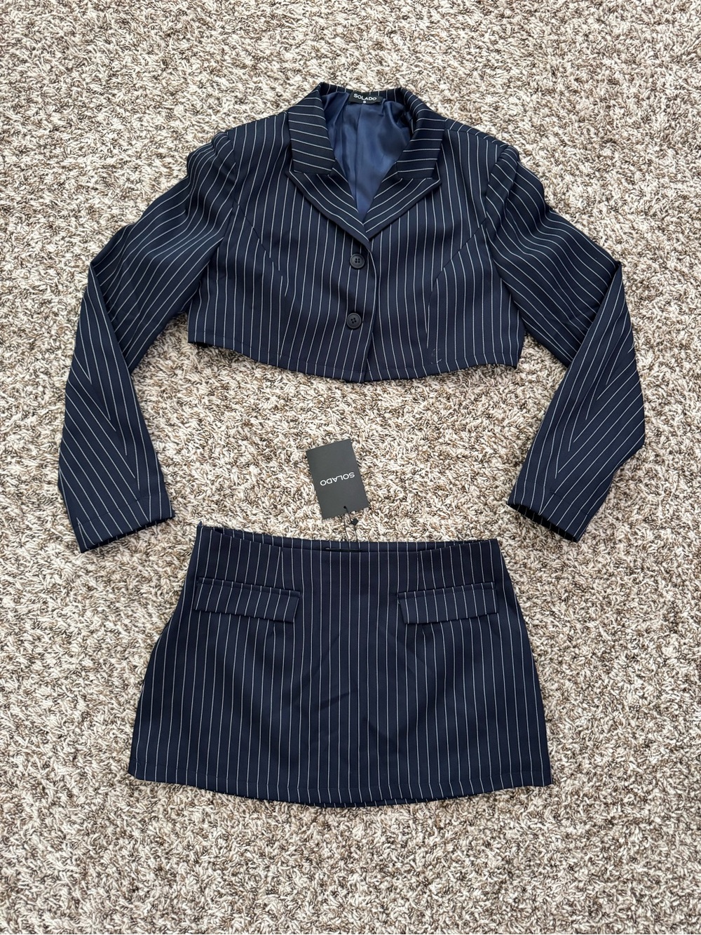 Set Cropped Pinstripe Low Rise Mini Skirt - Navy